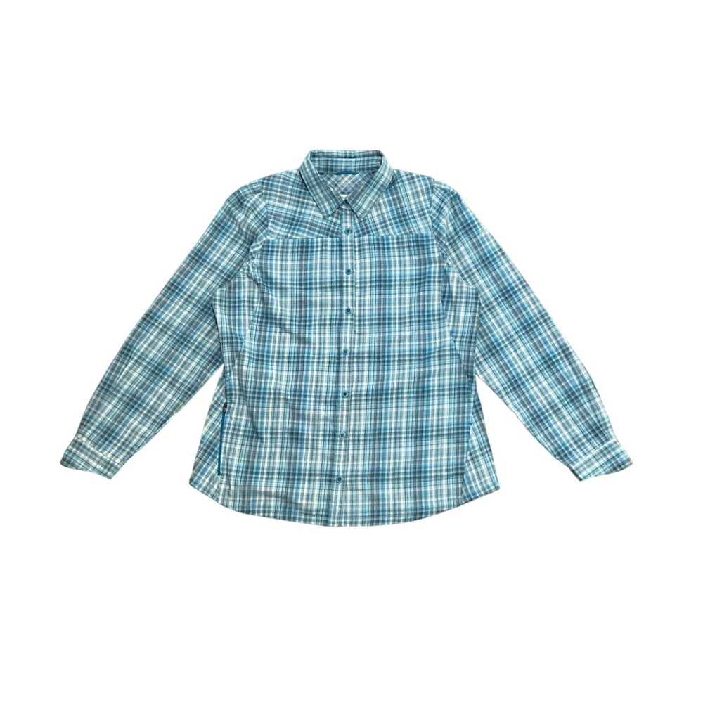 Columbia Omni Shade Omni Wick Plaid Hiking Shirt Blue Womens XL Outdoor UPF